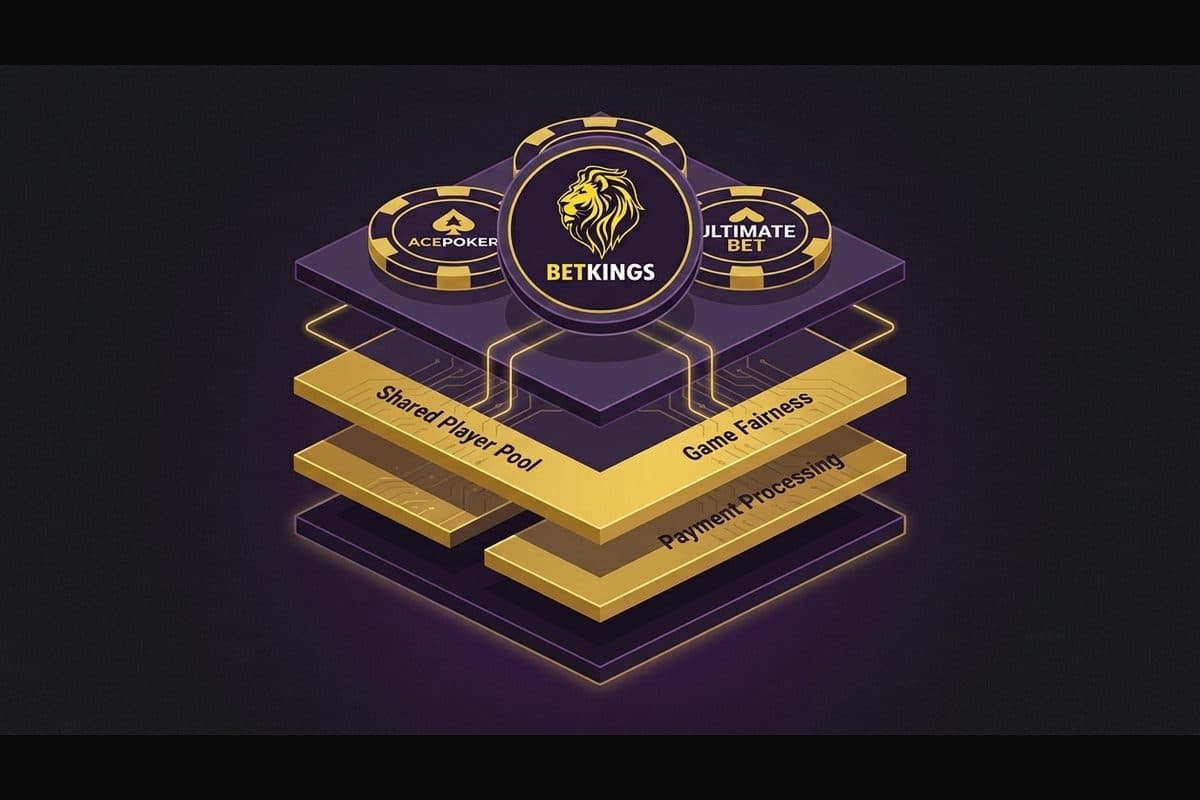 Diagrama conceptual que muestra cómo las salas de poker son marcas (skins) sobre redes de liquidez compartida